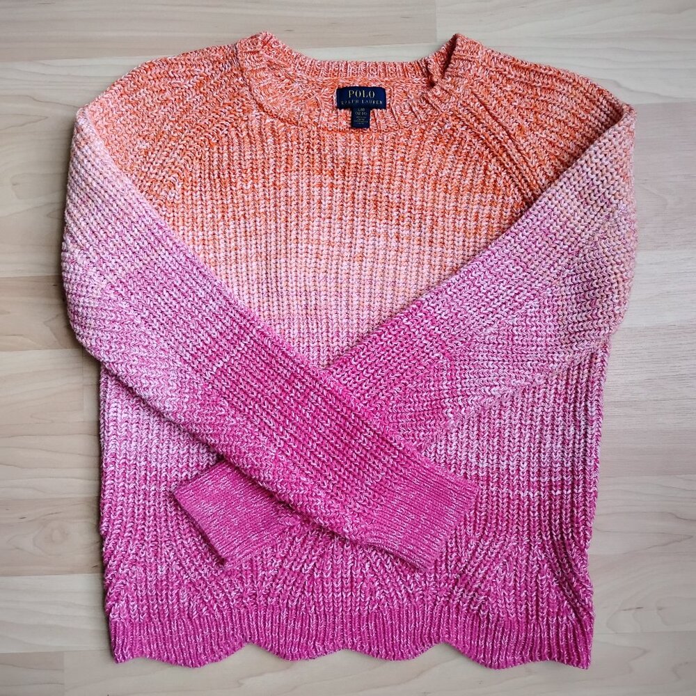 Polo Ralph Lauren sweater girls L (12-14) pink orange ombre cotton